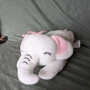 5/$20 🌼 Elephant Plush Baby Girl 12" White Embroidered Eye Pink Bow Stuffed Toy